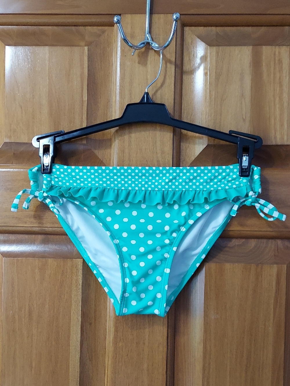 🆕 Inmocean Pretty Green, White Polka-Dot Ruffle Bikini Bottoms, Size Large, NEW